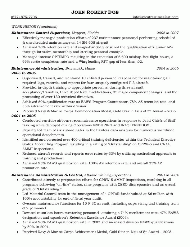 A completed federal resume sample